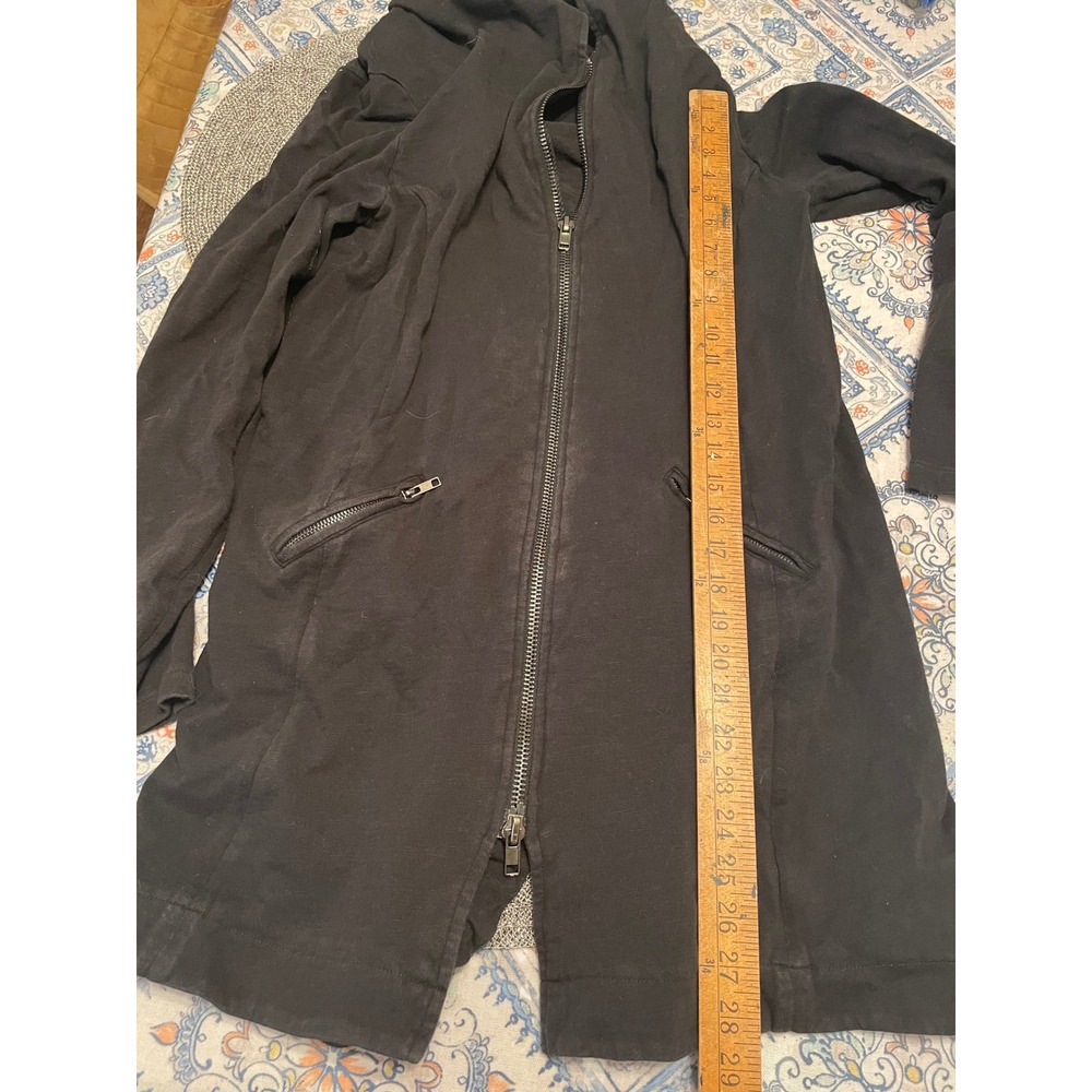 We The Free People Black Cotton Longline Full Zip Hoodie Jacket Fishtail Medium - Picture 5 of 5